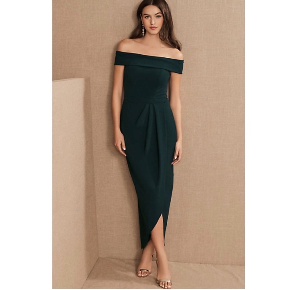 BHLDN Anthropologie Thompson Dress Off Shoulder Tulip Hem Emerald